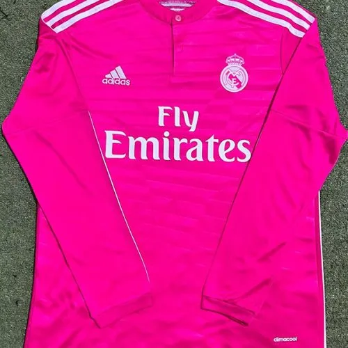 2014-2015 RMA Away Pink Long Sleeve Retro Soccer Jersey