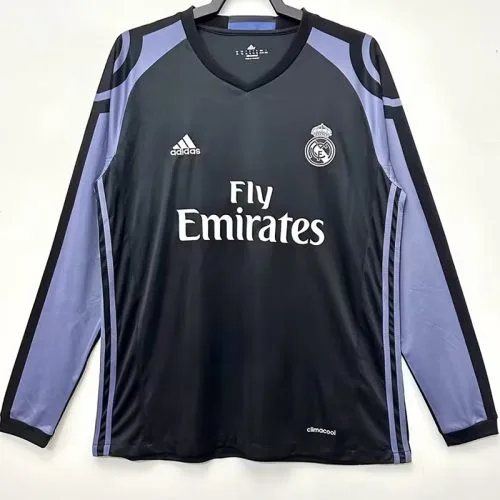 2016-2017 RMA Away Black Long Sleeve Retro Soccer Jersey