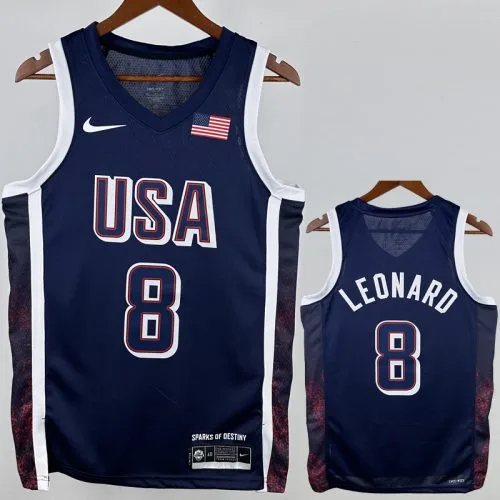 2024 Olympic Game USA LEONARD #8 Dark Blue Basketball Jersey