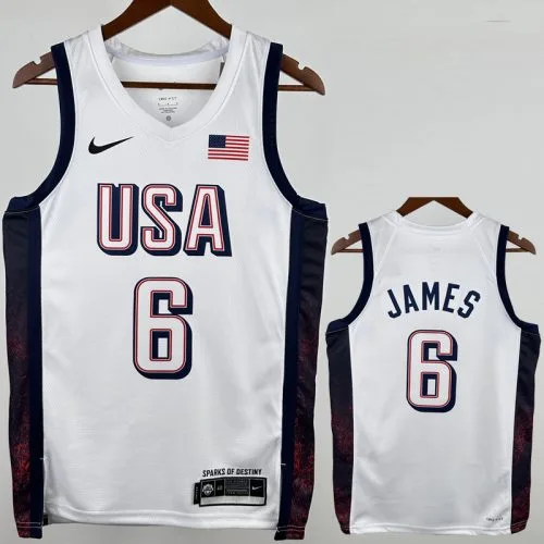2024 Olympic Game USA JAMES #6 White Basketball Jersey