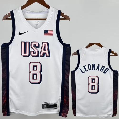2024 Olympic Game USA LEONARD #8 White Basketball Jersey