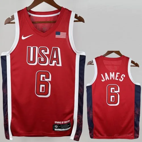 2024 Olympic Game USA JAMES #6 Red Basketball Jersey