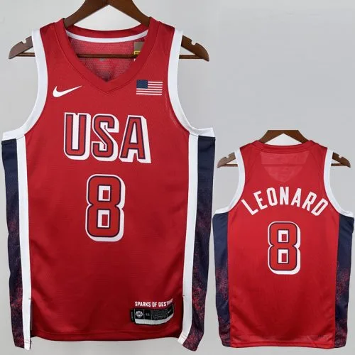 2024 Olympic Game USA LEONARD #8 Red Basketball Jersey