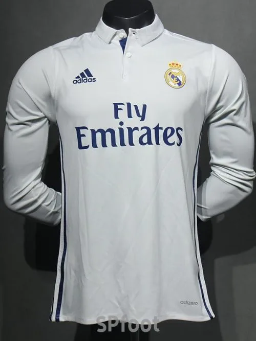 2016-2017 RMA Home Player Version  Long Sleeve Retro Soccer Jersey