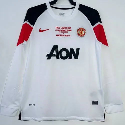 2010-2011 Man Utd Away White Long sleeve Retro soccer jersey