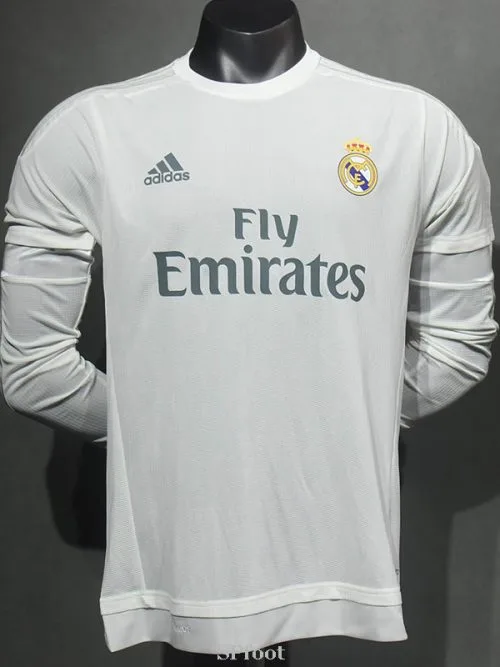2015-2016 RMA Home Player Version  Long Sleeve Retro Soccer Jersey