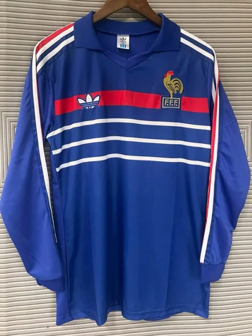 1984-1986 France Home Long Sleeve Retro Soccer Jersey