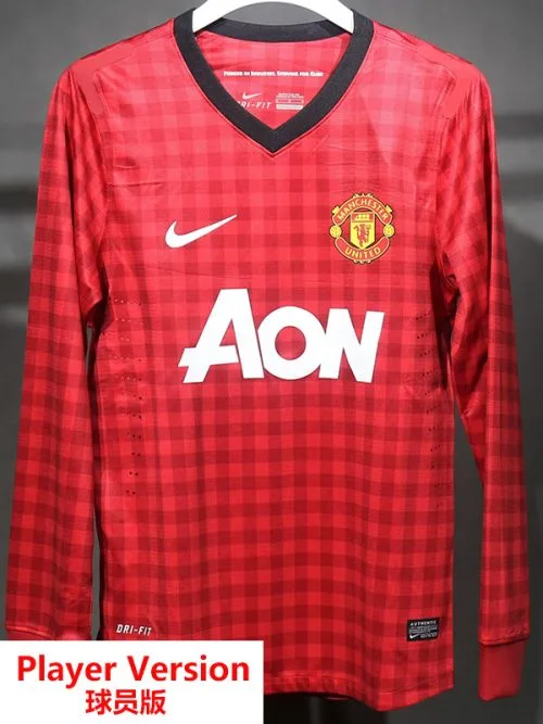 2012-2013 Man Utd Home Player Version  Long Sleeve Retro Soccer Jersey