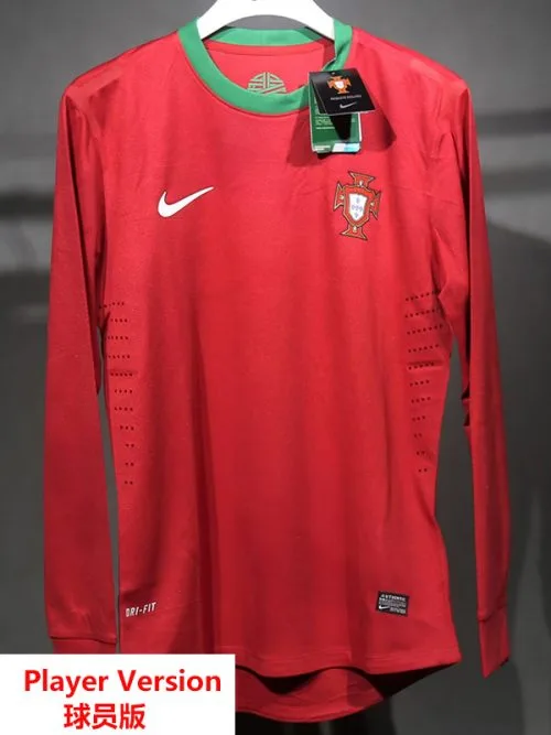 2012 Portugal Home Player Version  Long Sleeve Retro Soccer Jersey