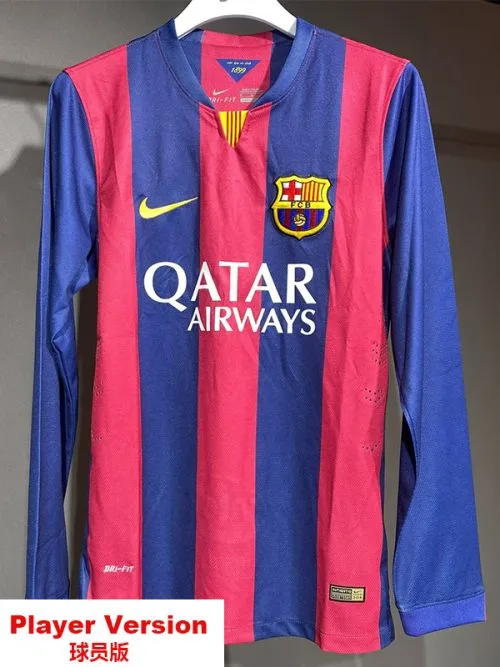 2014-2015 BAR Home Player Version  Long Sleeve Retro Soccer Jersey