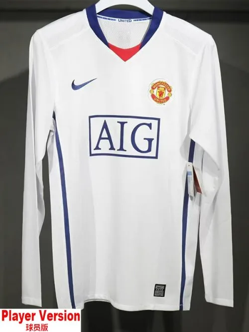2008-2009 Man Utd Away Player Version  Long Sleeve Retro Soccer Jersey