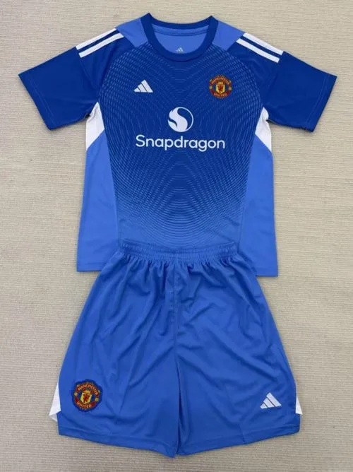 25-26 Man Utd Blue GoalKeeper Kids Soccer Jersey
