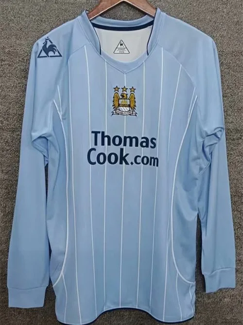 2007-2008 Man City Home Long Sleeve Retro Soccer Jersey