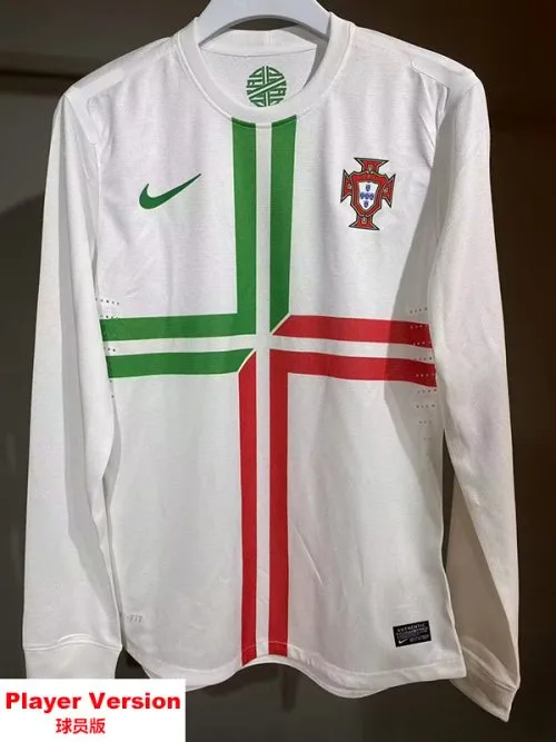 2012 Portugal Away Player Version  Long Sleeve Retro Soccer Jersey