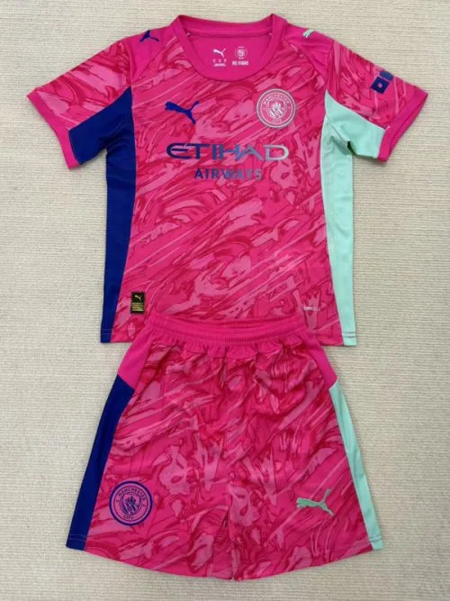 25-26 Man City Pink Goalkeeper Kids Soccer Jersey
