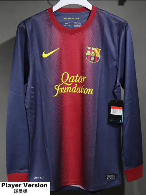 2012-2013 BAR Home Player Version  Long Sleeve Retro Soccer Jersey