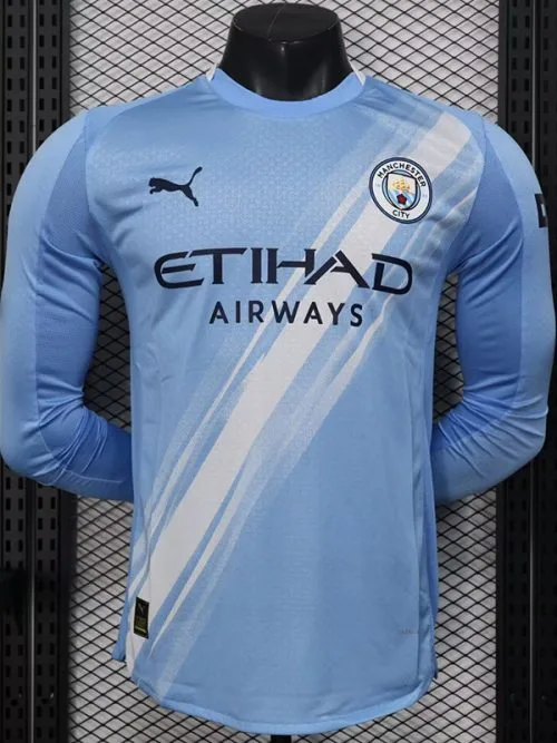 25-26 Man City Home Long Sleeve Player Version Soccer Jersey
