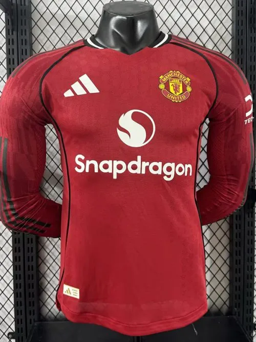 25-26 Man Utd Home Long Sleeve Player Version Soccer Jersey