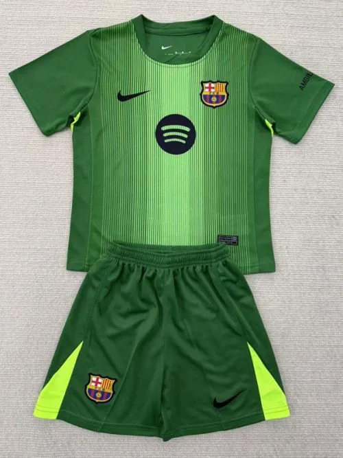 25-26 BAR Green Goalkeeper Kids Soccer Jersey