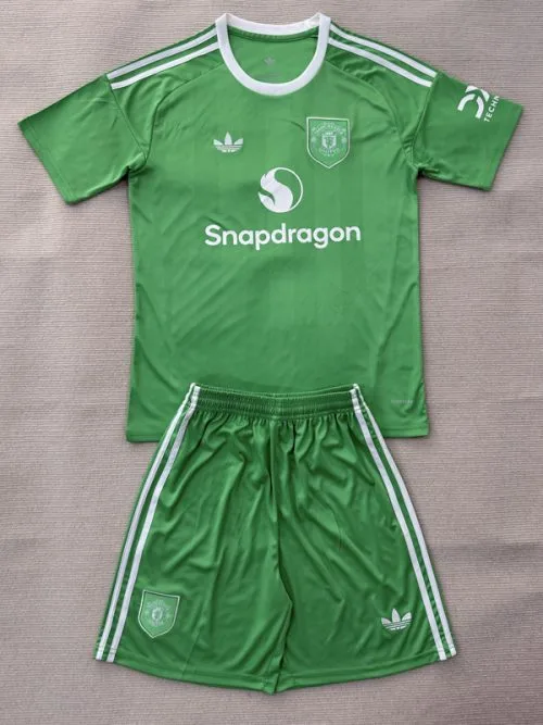 25-26 Man Utd Green GoalKeeper Kids Soccer Jersey
