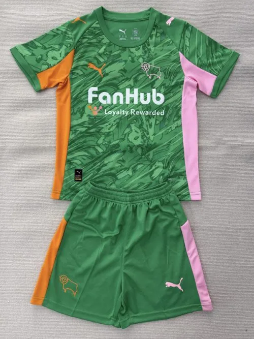 25-26 Derby County Green GoalKeeper Kids Soccer Jersey